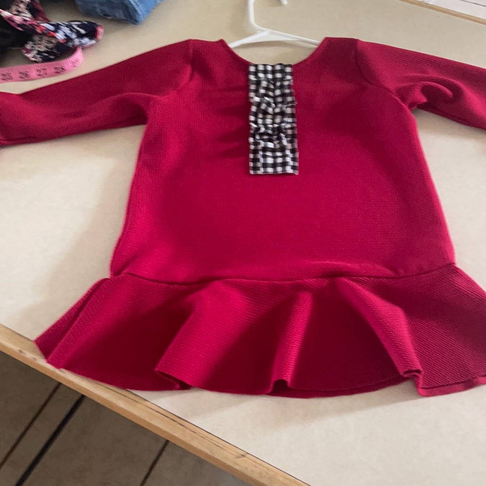 Custom made Girls 8-10 red and black blouse